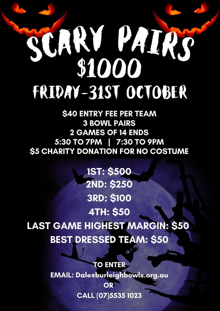 Featured image for “Scary Pairs Halloween Competition at Burleigh Bowls (dragons)”