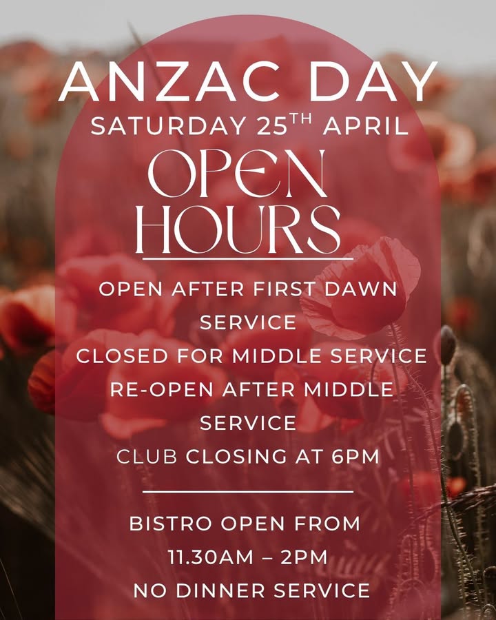 Featured image for “Burleigh Bowls Opening Hours – Anzac Day Saturday 25th April”